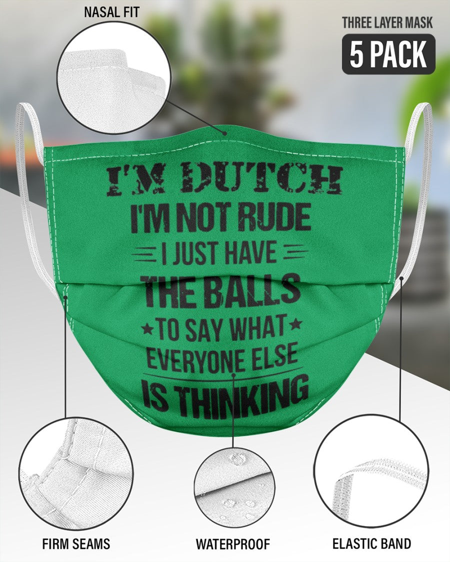 I'M NOT RUDE I'M DUTCH - 3 Layer Face Mask - 5 Pack - Kelly - aos-face-mask-3-layers-lifestyle-front-51
