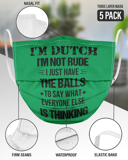 I'M NOT RUDE I'M DUTCH - 3 Layer Face Mask - 5 Pack - Kelly - aos-face-mask-3-layers-lifestyle-front-51