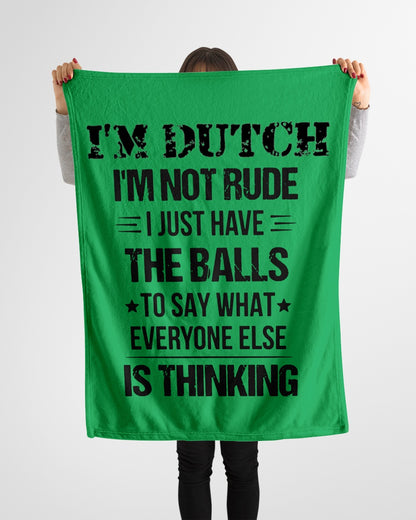 I'M NOT RUDE I'M DUTCH - Small Fleece Blanket - 30" x 40" - Kelly - aos-coral-fleece-blanket-30x40-lifestyle-front-14