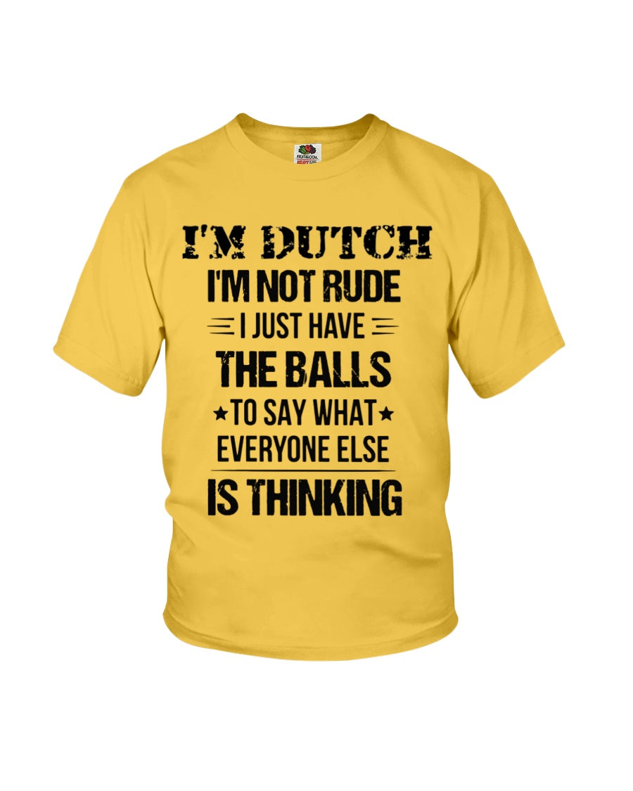 I'M NOT RUDE I'M DUTCH - Youth T-Shirt - Gold - Front