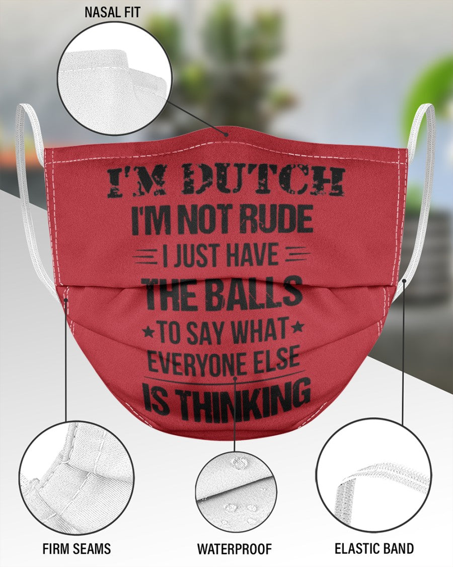 I'M NOT RUDE I'M DUTCH - 3 Layer Face Mask - Single - True Red - aos-face-mask-3-layers-lifestyle-front-49
