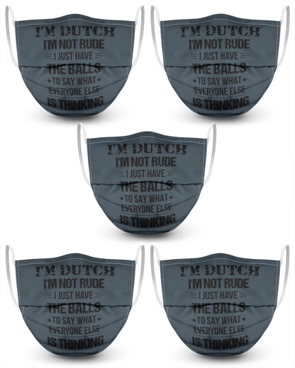 I'M NOT RUDE I'M DUTCH - 3 Layer Face Mask - 5 Pack - Charcoal Grey - Front