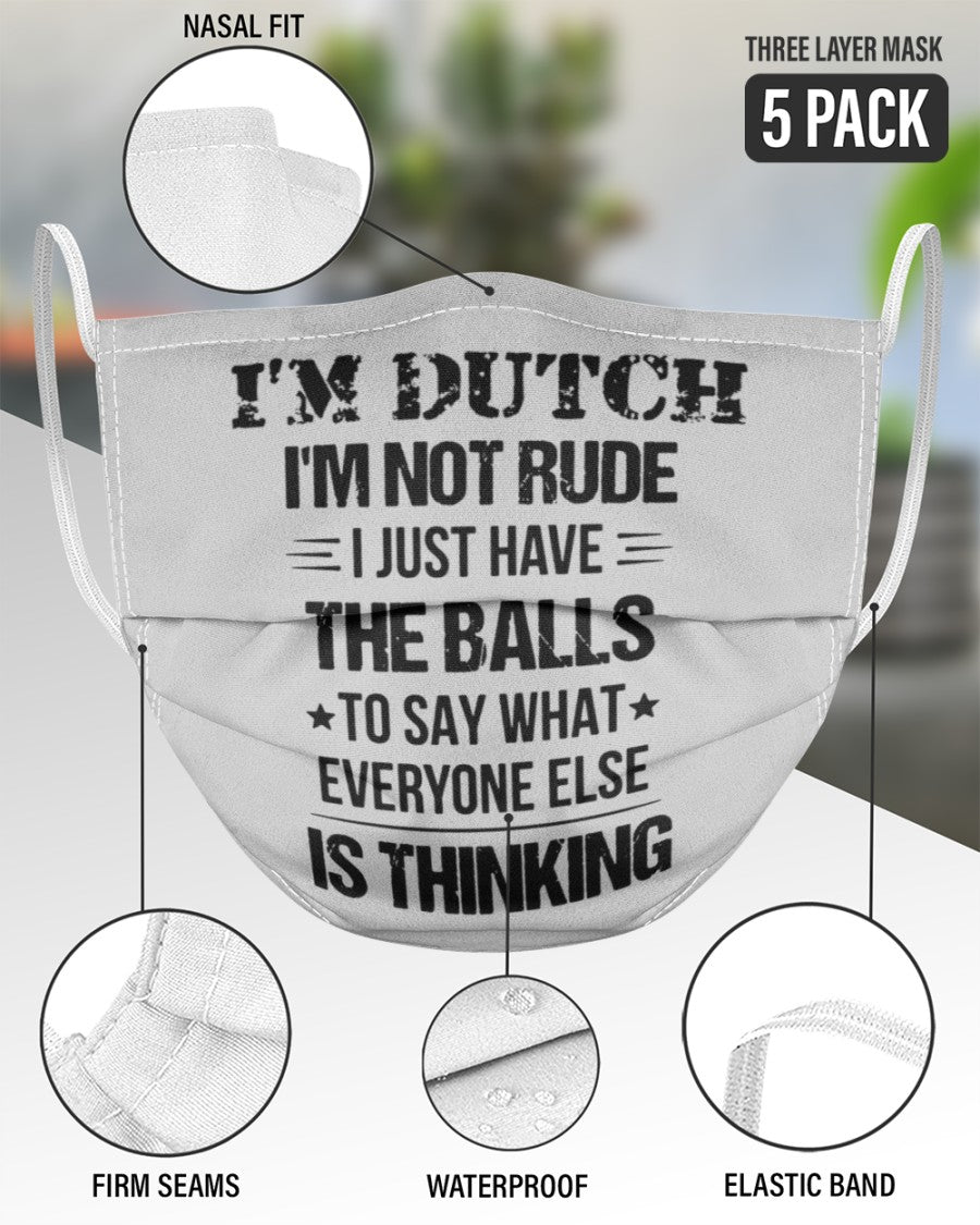 I'M NOT RUDE I'M DUTCH - 3 Layer Face Mask - 5 Pack - Ash - aos-face-mask-3-layers-lifestyle-front-51