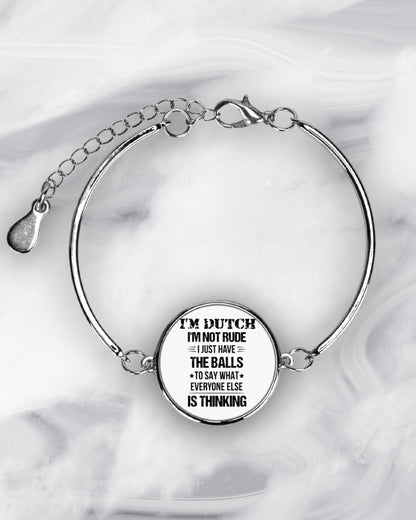 I'M NOT RUDE I'M DUTCH - Metallic Circle Bracelet - White - aos-bracelet-metal-front-lifestyle-8