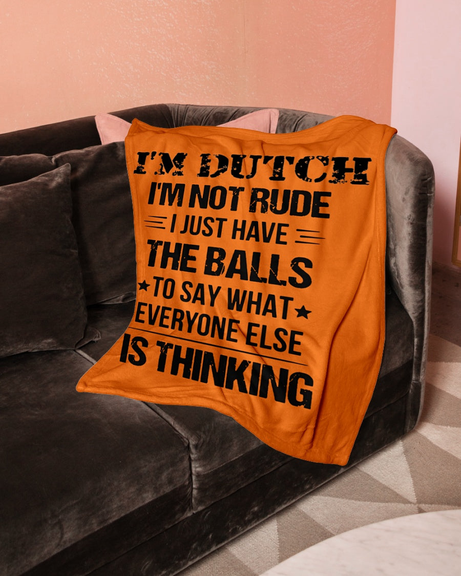 I'M NOT RUDE I'M DUTCH - Small Fleece Blanket - 30" x 40" - Burnt Orange - aos-coral-fleece-blanket-30x40-lifestyle-front-05