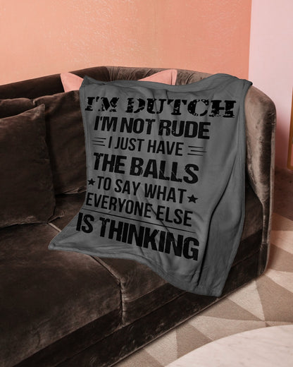 I'M NOT RUDE I'M DUTCH - Small Fleece Blanket - 30" x 40" - Charcoal Grey - aos-coral-fleece-blanket-30x40-lifestyle-front-05