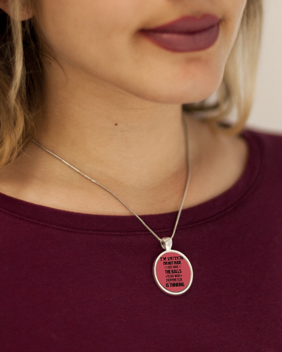 I'M NOT RUDE I'M DUTCH - Metallic Circle Necklace - True Red - aos-necklace-circle-metallic-lifestyle-1