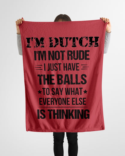 I'M NOT RUDE I'M DUTCH - Small Fleece Blanket - 30" x 40" - True Red - aos-coral-fleece-blanket-30x40-lifestyle-front-14