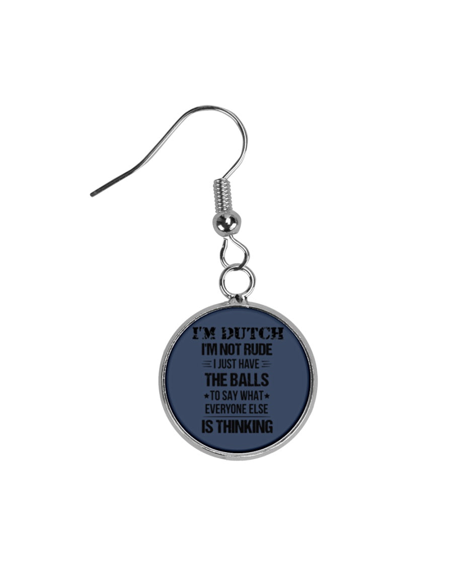 I'M NOT RUDE I'M DUTCH - Circle Earrings - J Navy - Front