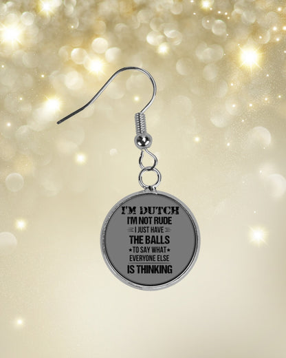 I'M NOT RUDE I'M DUTCH - Circle Earrings - Charcoal Grey - aos-earring-circle-front-lifestyle-3