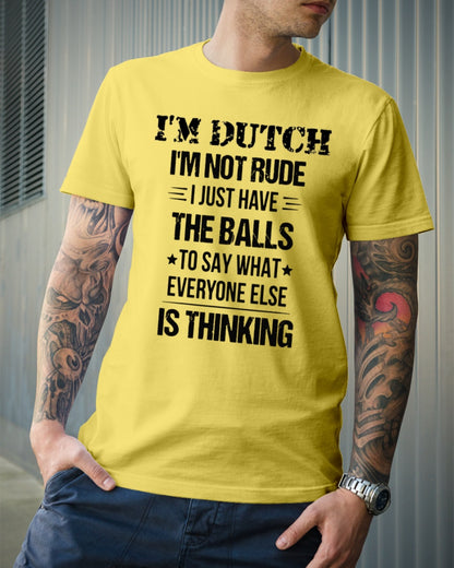 I'M NOT RUDE I'M DUTCH - Premium Fit Mens Tee - Sunshine - lifestyle-mens-crewneck-front-6