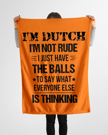 I'M NOT RUDE I'M DUTCH - Small Fleece Blanket - 30" x 40" - Burnt Orange - aos-coral-fleece-blanket-30x40-lifestyle-front-14