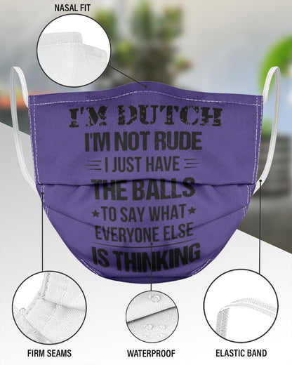 I'M NOT RUDE I'M DUTCH - 3 Layer Face Mask - Single - Purple - aos-face-mask-3-layers-lifestyle-front-49