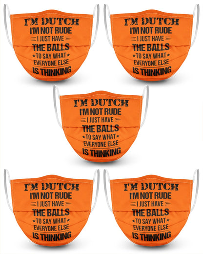 I'M NOT RUDE I'M DUTCH - 3 Layer Face Mask - 5 Pack - Burnt Orange - Front