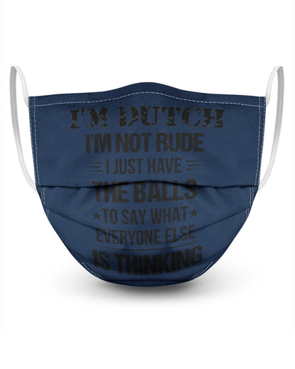 I'M NOT RUDE I'M DUTCH - 3 Layer Face Mask - Single - J Navy - Front