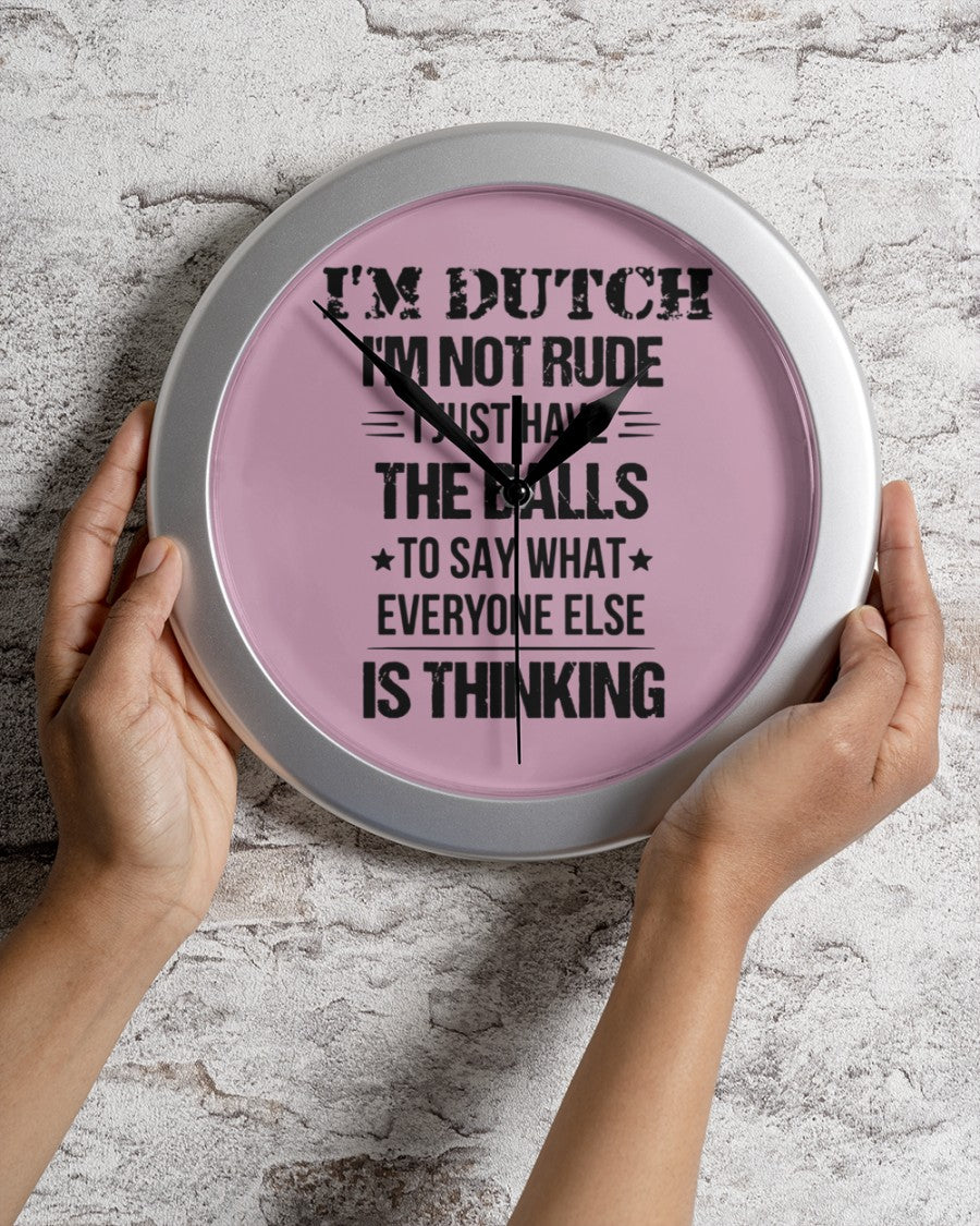 I'M NOT RUDE I'M DUTCH - Wall Clock - Classic Pink - aos-wall-clock-lifestyle-front-02