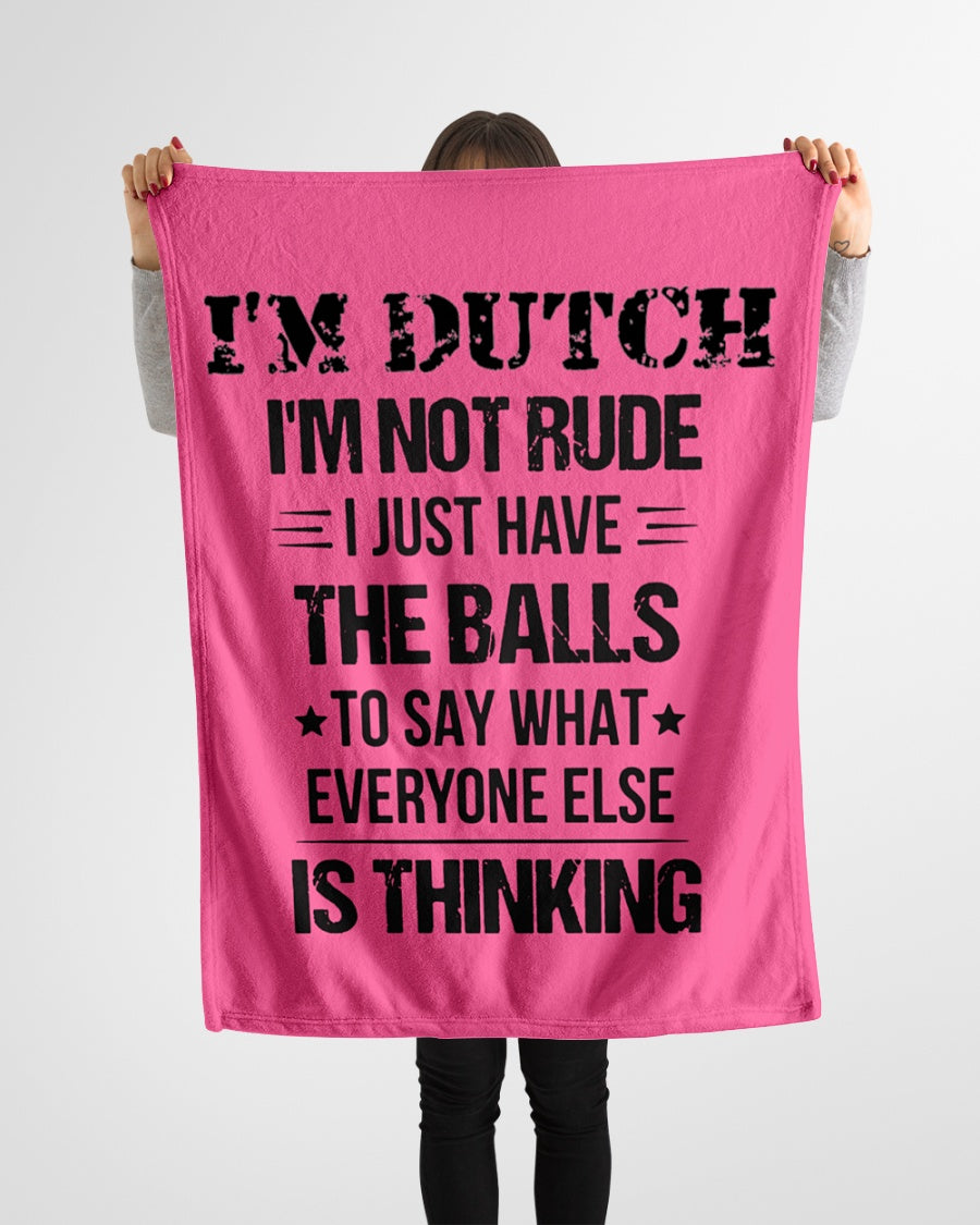 I'M NOT RUDE I'M DUTCH - Small Fleece Blanket - 30" x 40" - Cyber Pink - aos-coral-fleece-blanket-30x40-lifestyle-front-14