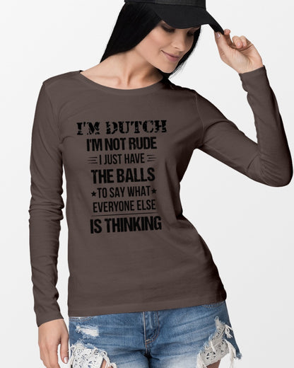 I'M NOT RUDE I'M DUTCH - Long Sleeve Tee - Dark Chocolate - lifestyle-unisex-longsleeve-front-4