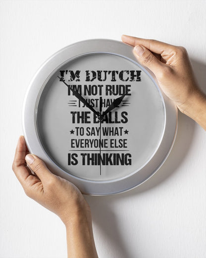 I'M NOT RUDE I'M DUTCH - Wall Clock - Ash - aos-wall-clock-lifestyle-front-05