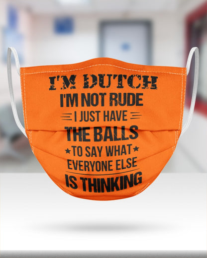 I'M NOT RUDE I'M DUTCH - 3 Layer Face Mask - Single - Burnt Orange - aos-face-mask-3-layers-lifestyle-front-25