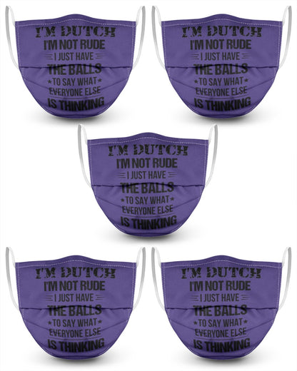 I'M NOT RUDE I'M DUTCH - 3 Layer Face Mask - 5 Pack - Purple - Front