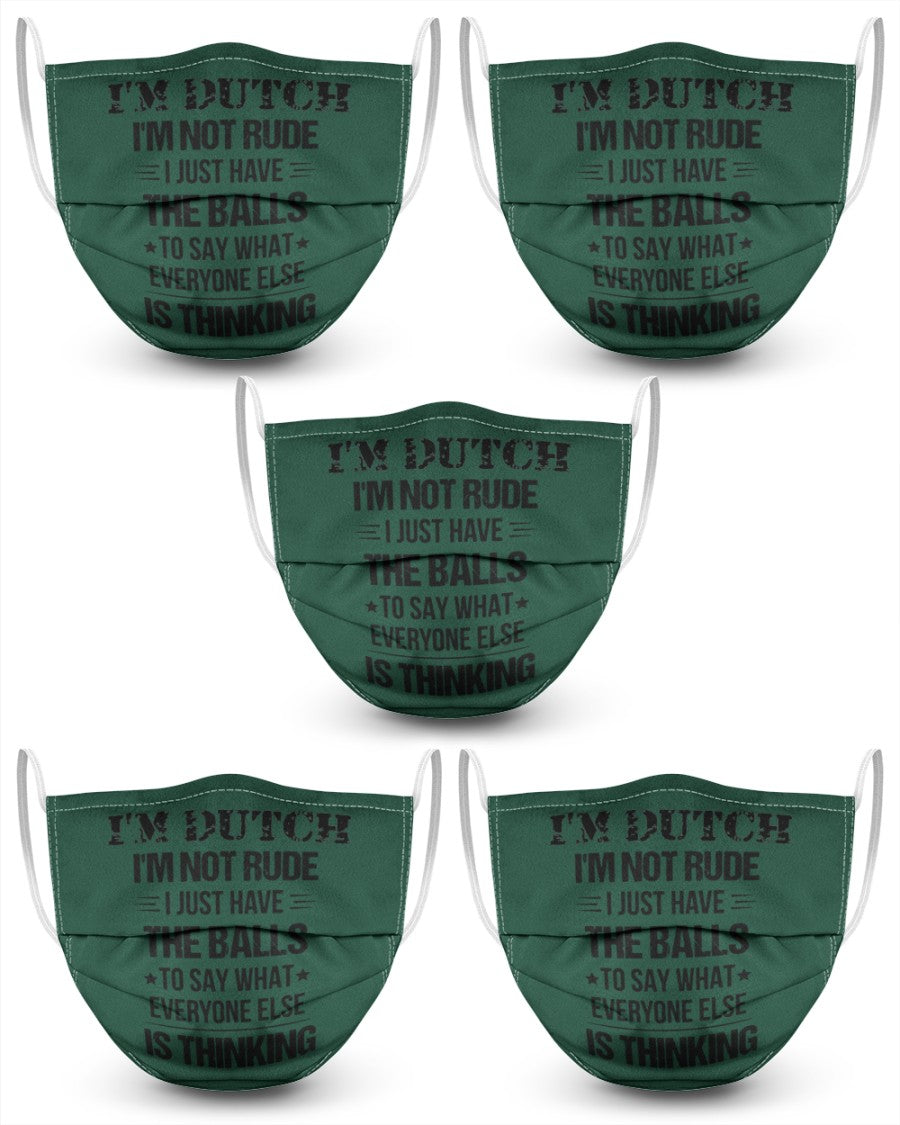 I'M NOT RUDE I'M DUTCH - 3 Layer Face Mask - 5 Pack - Forest Green - Front