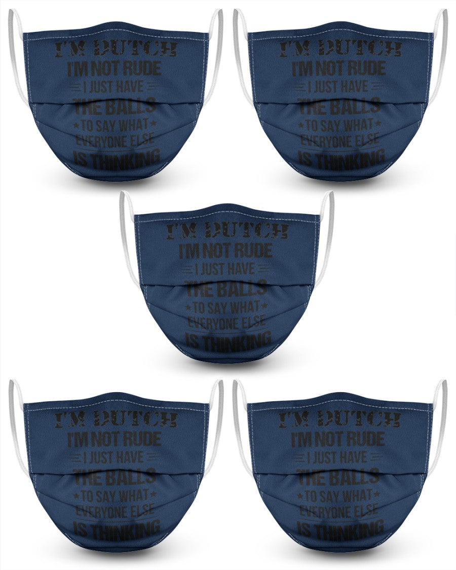 I'M NOT RUDE I'M DUTCH - 3 Layer Face Mask - 5 Pack - J Navy - Front