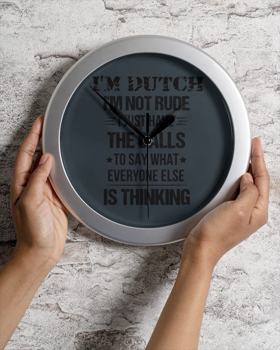 I'M NOT RUDE I'M DUTCH - Wall Clock - Charcoal Grey - aos-wall-clock-lifestyle-front-02