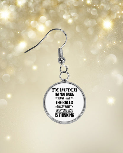 I'M NOT RUDE I'M DUTCH - Circle Earrings - White - aos-earring-circle-front-lifestyle-3