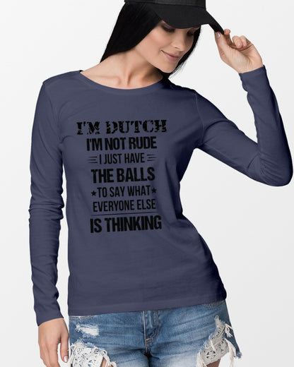 I'M NOT RUDE I'M DUTCH - Long Sleeve Tee - Navy - lifestyle-unisex-longsleeve-front-4