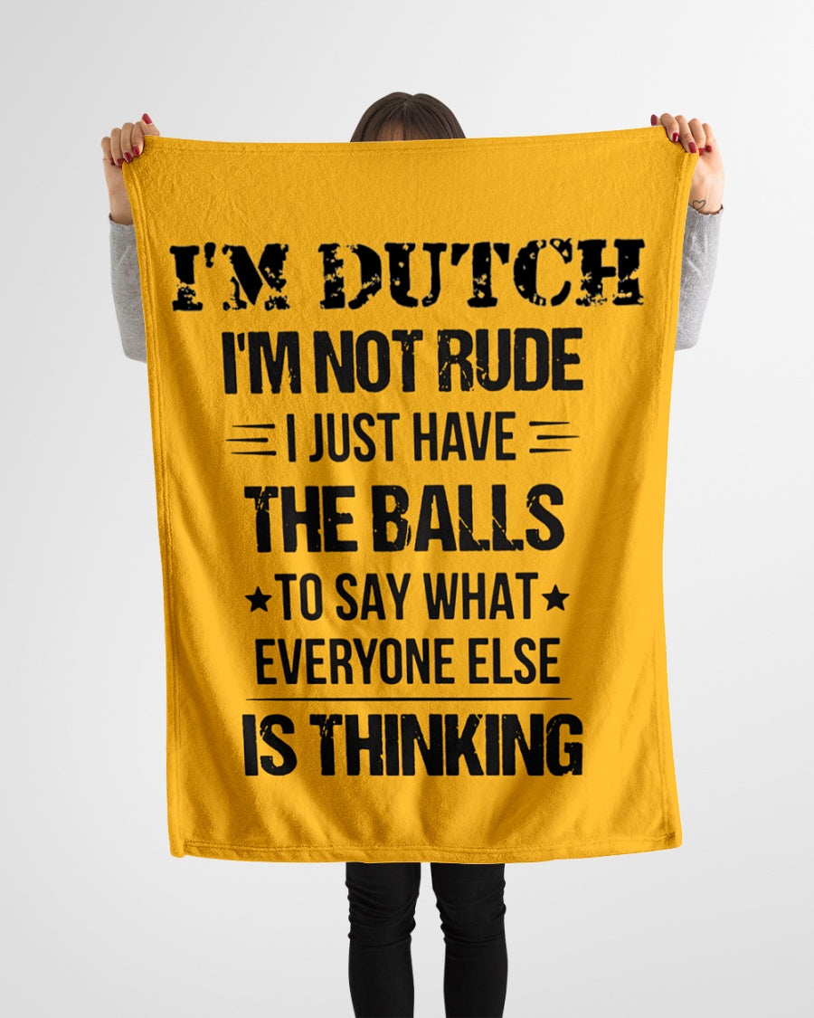 I'M NOT RUDE I'M DUTCH - Small Fleece Blanket - 30" x 40" - Gold - aos-coral-fleece-blanket-30x40-lifestyle-front-14