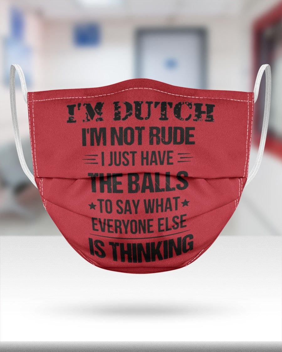 I'M NOT RUDE I'M DUTCH - 3 Layer Face Mask - Single - True Red - aos-face-mask-3-layers-lifestyle-front-25