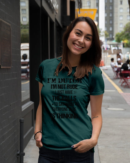 I'M NOT RUDE I'M DUTCH - Premium Fit Ladies Tee - Forest Green - lifestyle-women-crewneck-front-5