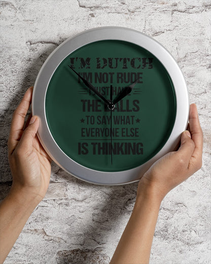 I'M NOT RUDE I'M DUTCH - Wall Clock - Forest Green - aos-wall-clock-lifestyle-front-02