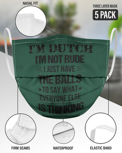I'M NOT RUDE I'M DUTCH - 3 Layer Face Mask - 5 Pack - Forest Green - aos-face-mask-3-layers-lifestyle-front-51