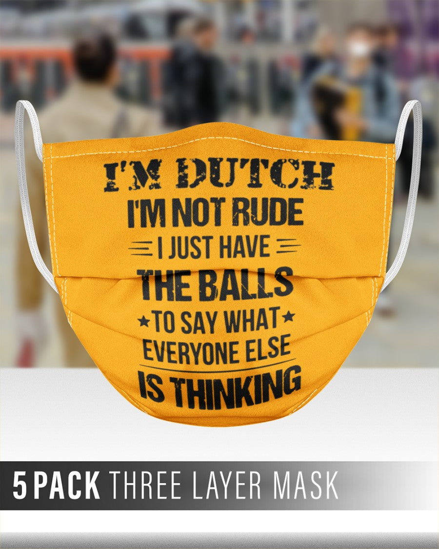I'M NOT RUDE I'M DUTCH - 3 Layer Face Mask - 5 Pack - Gold - aos-face-mask-3-layers-lifestyle-front-48