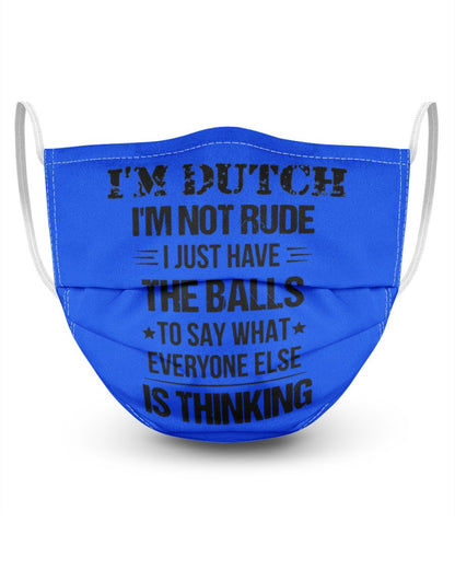 I'M NOT RUDE I'M DUTCH - 3 Layer Face Mask - Single - Royal - Front