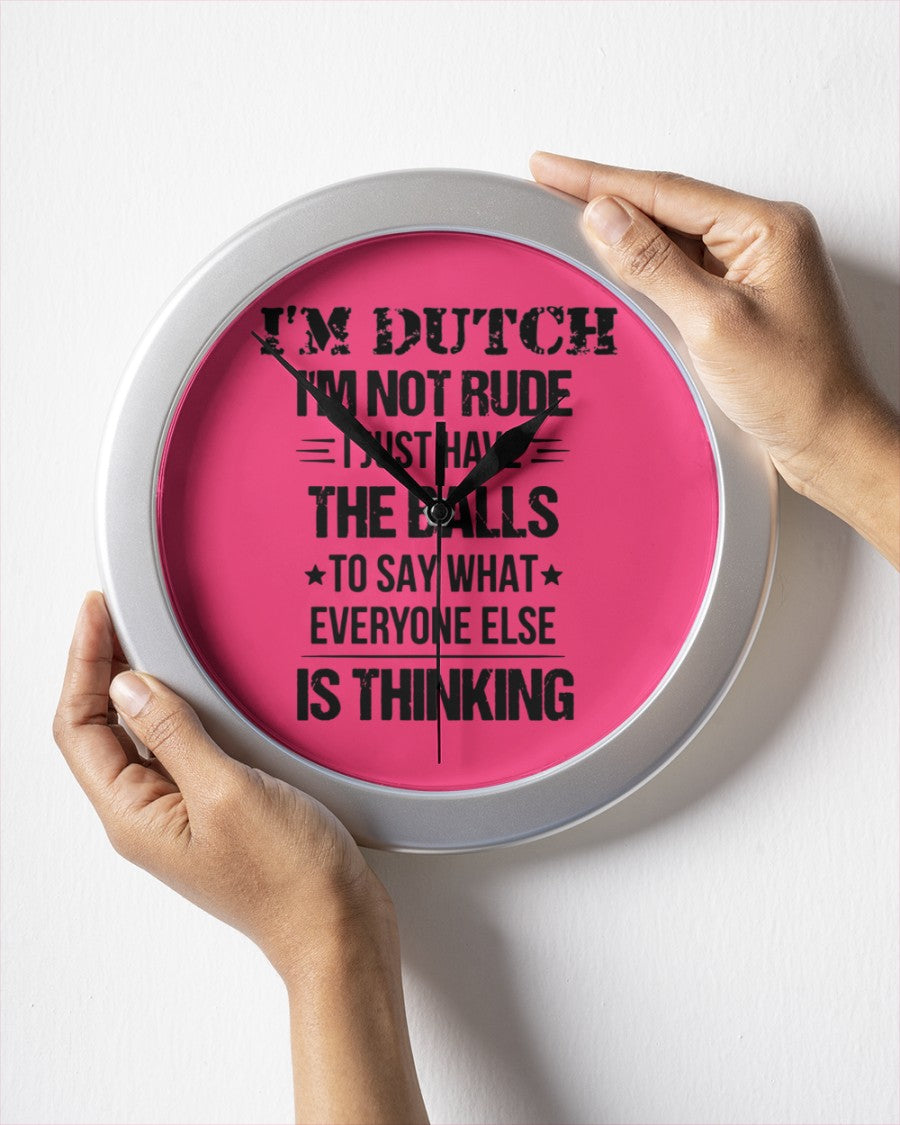 I'M NOT RUDE I'M DUTCH - Wall Clock - Cyber Pink - aos-wall-clock-lifestyle-front-05