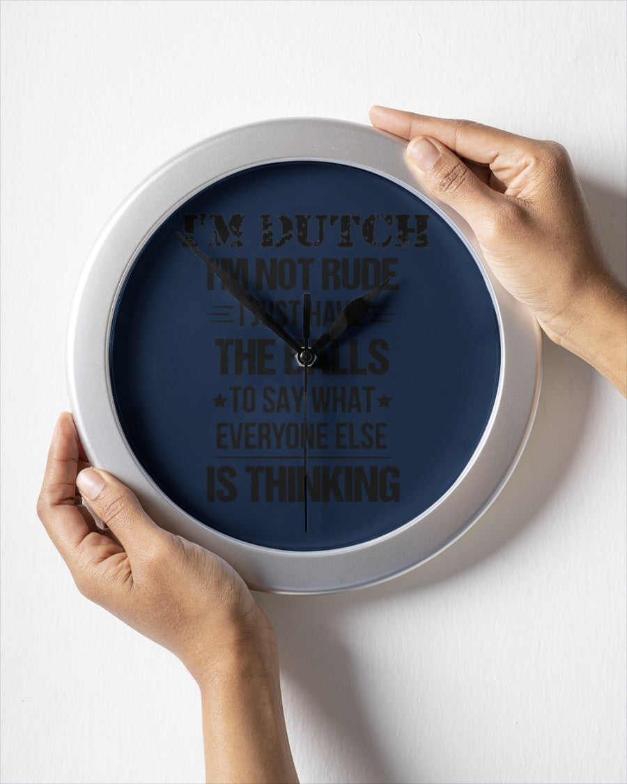 I'M NOT RUDE I'M DUTCH - Wall Clock - J Navy - aos-wall-clock-lifestyle-front-05