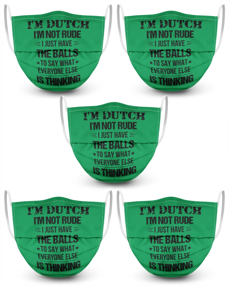 I'M NOT RUDE I'M DUTCH - 3 Layer Face Mask - 5 Pack - Kelly - Front