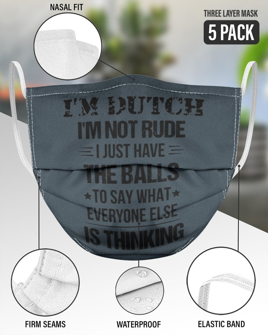 I'M NOT RUDE I'M DUTCH - 3 Layer Face Mask - 5 Pack - Charcoal Grey - aos-face-mask-3-layers-lifestyle-front-51