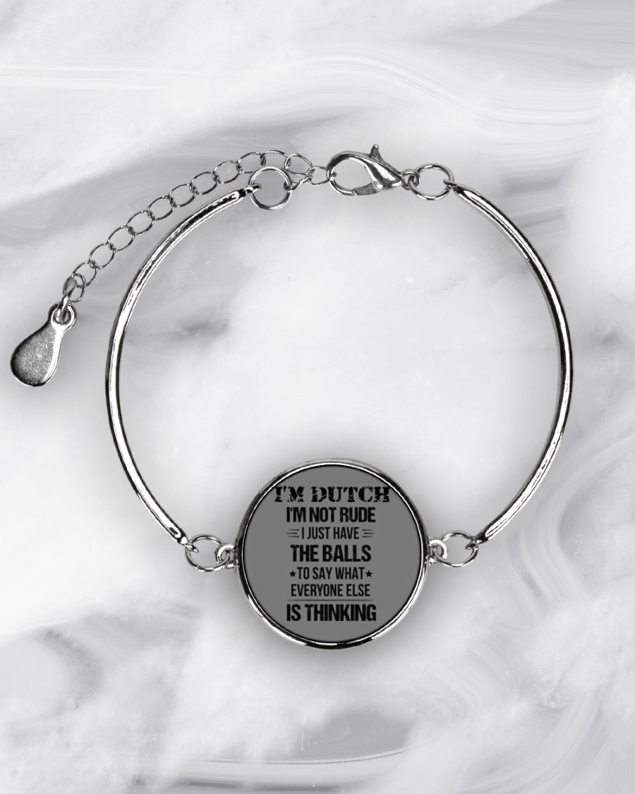I'M NOT RUDE I'M DUTCH - Metallic Circle Bracelet - Charcoal Grey - aos-bracelet-metal-front-lifestyle-8