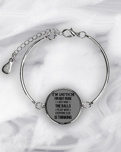 I'M NOT RUDE I'M DUTCH - Metallic Circle Bracelet - Charcoal Grey - aos-bracelet-metal-front-lifestyle-8