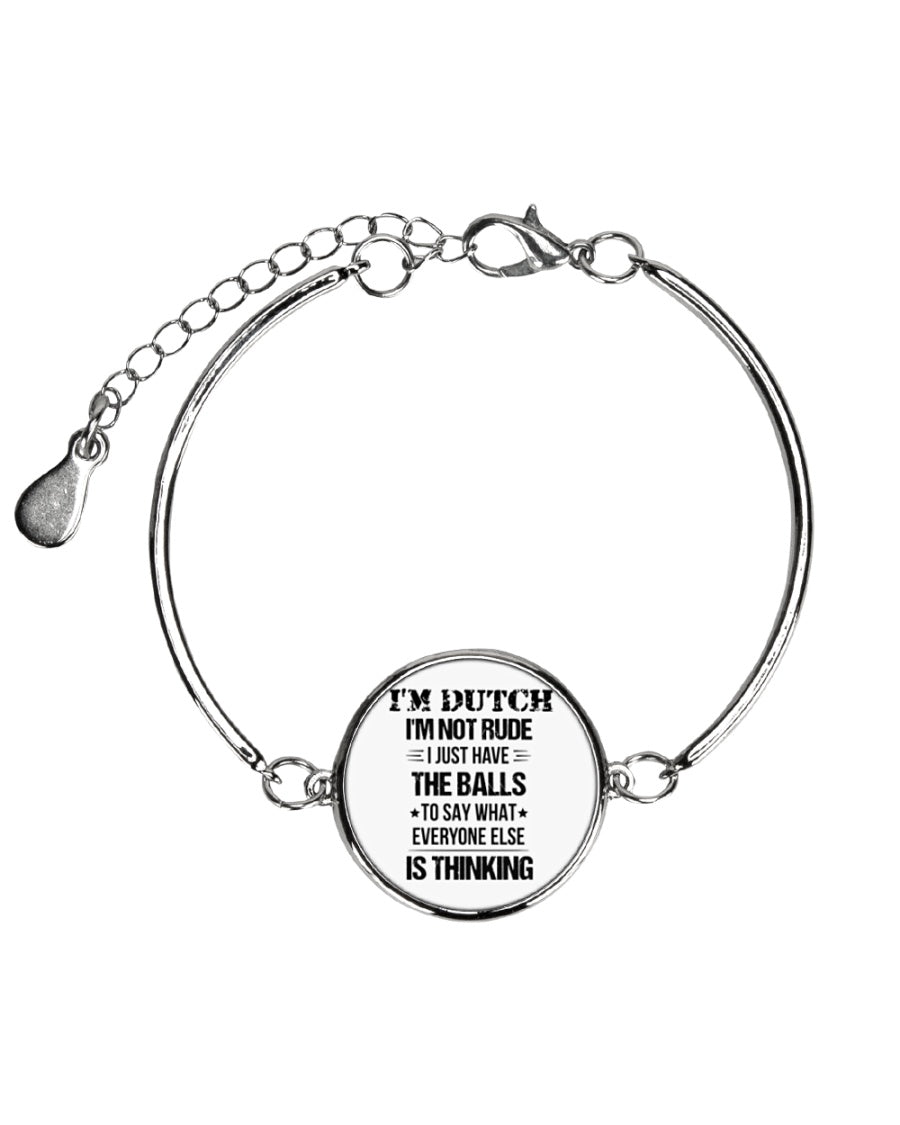 I'M NOT RUDE I'M DUTCH - Metallic Circle Bracelet - White - Front
