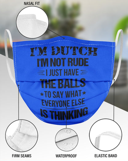 I'M NOT RUDE I'M DUTCH - 3 Layer Face Mask - Single - Royal - aos-face-mask-3-layers-lifestyle-front-49