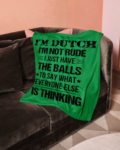 I'M NOT RUDE I'M DUTCH - Small Fleece Blanket - 30" x 40" - Kelly - aos-coral-fleece-blanket-30x40-lifestyle-front-05