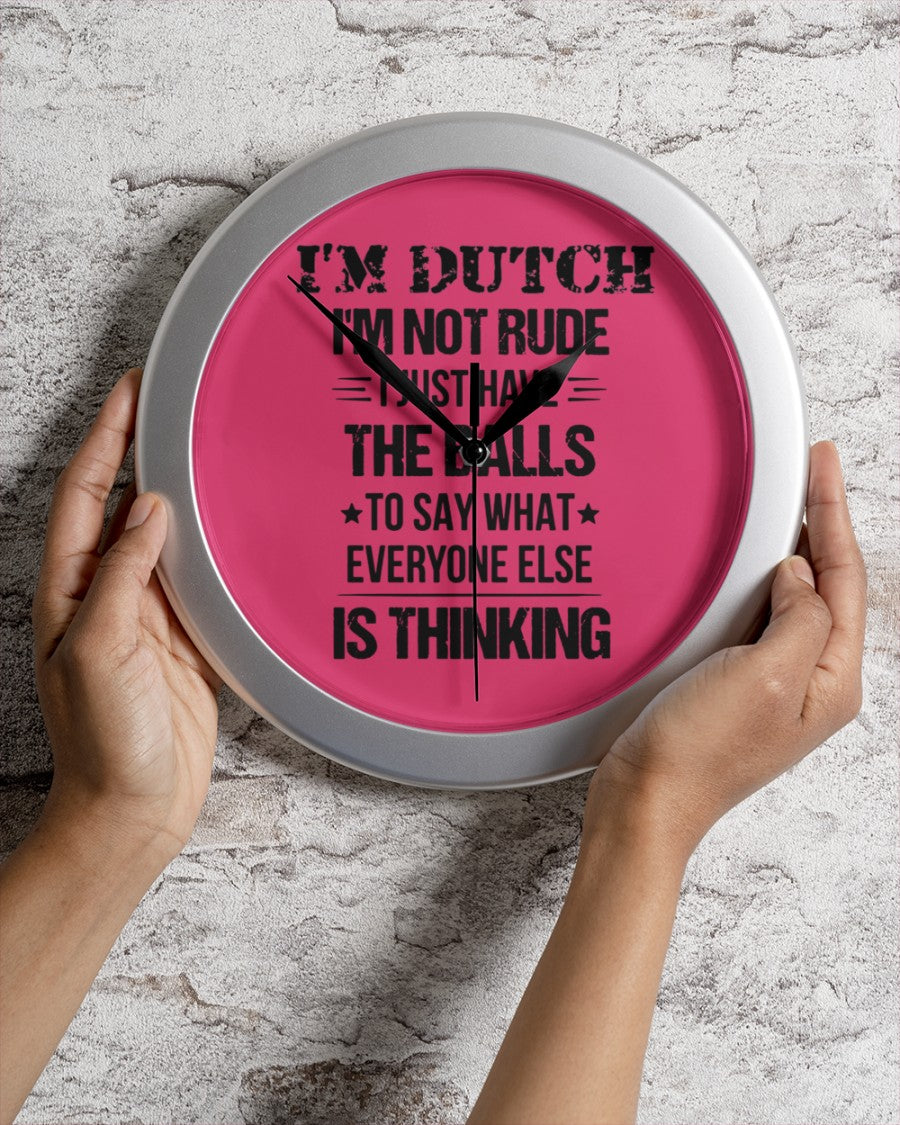 I'M NOT RUDE I'M DUTCH - Wall Clock - Cyber Pink - aos-wall-clock-lifestyle-front-02