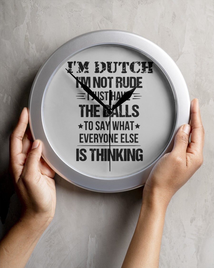 I'M NOT RUDE I'M DUTCH - Wall Clock - Ash - aos-wall-clock-lifestyle-front-04