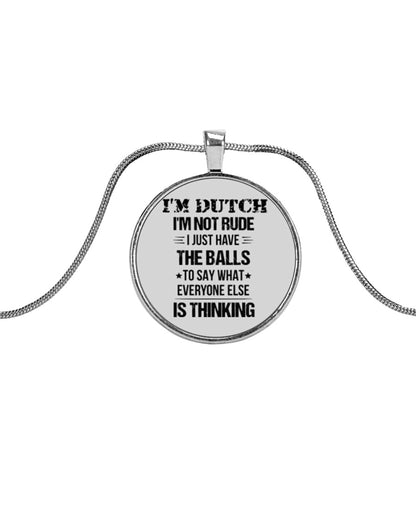 I'M NOT RUDE I'M DUTCH - Metallic Circle Necklace - Ash - Front
