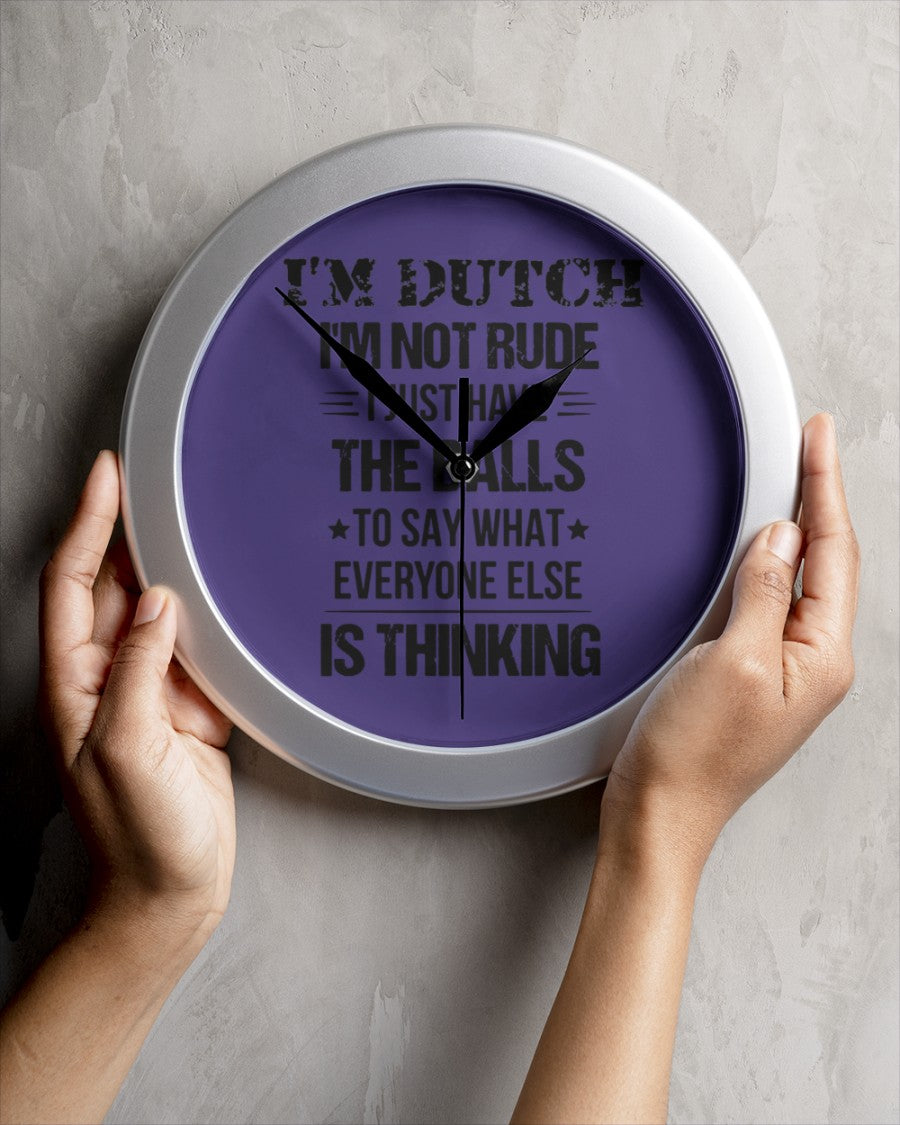 I'M NOT RUDE I'M DUTCH - Wall Clock - Purple - aos-wall-clock-lifestyle-front-04